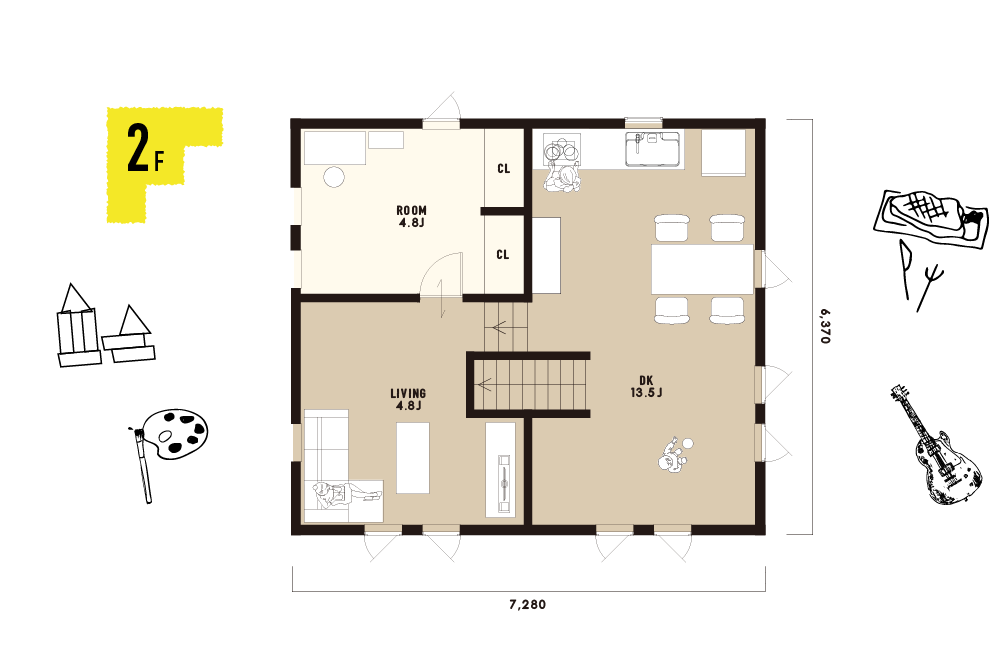 松江のスキップフロアの家の間取り図