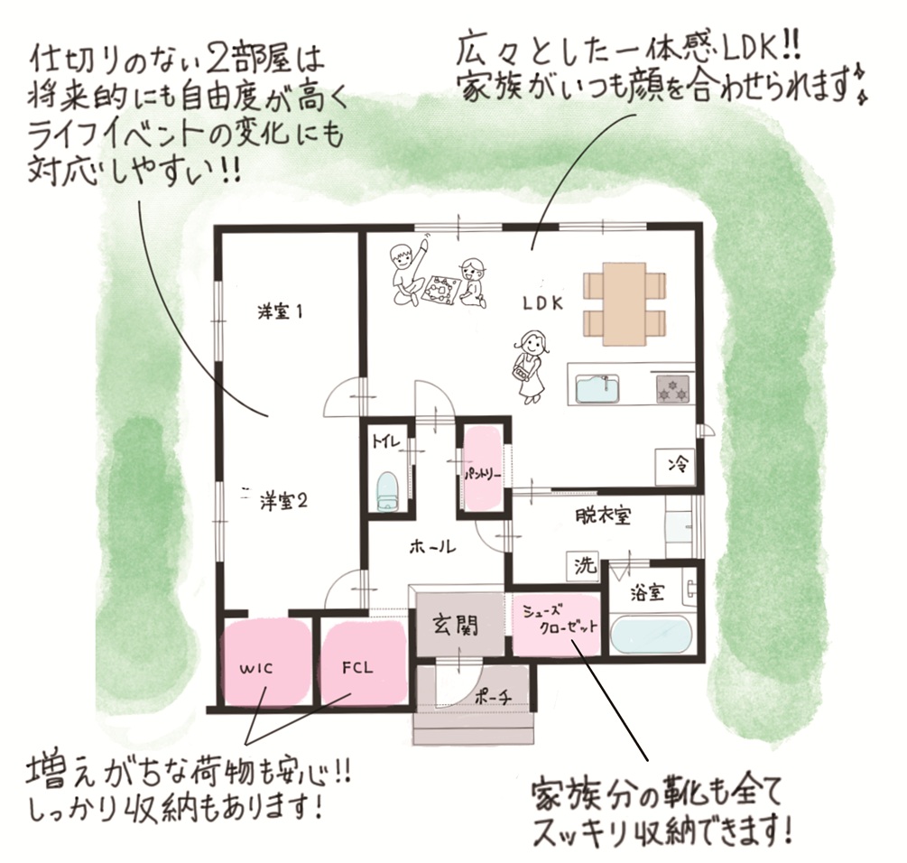 出雲市芦渡町 新築完成見学会の手書き間取り図